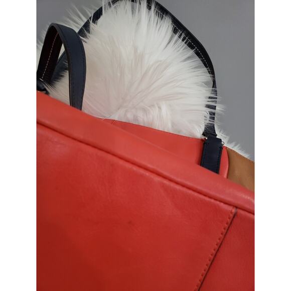 Coach Carrie Color Block Tote # F24065 Camel Navy Leather Old Money Large Purse - Picture 12 of 13